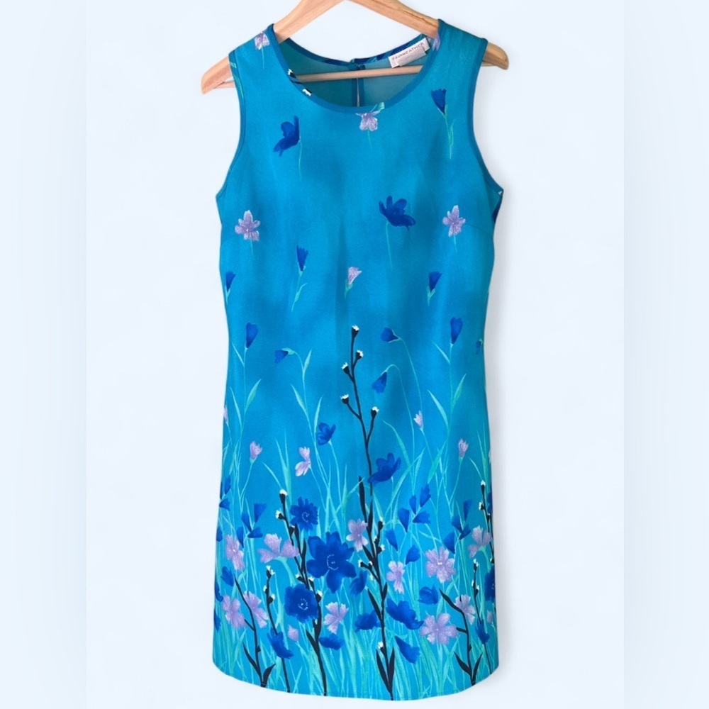 Vintage 90s Fairweather Blue Floral Sleeveless Midi Dress Cottagecore Size 6
